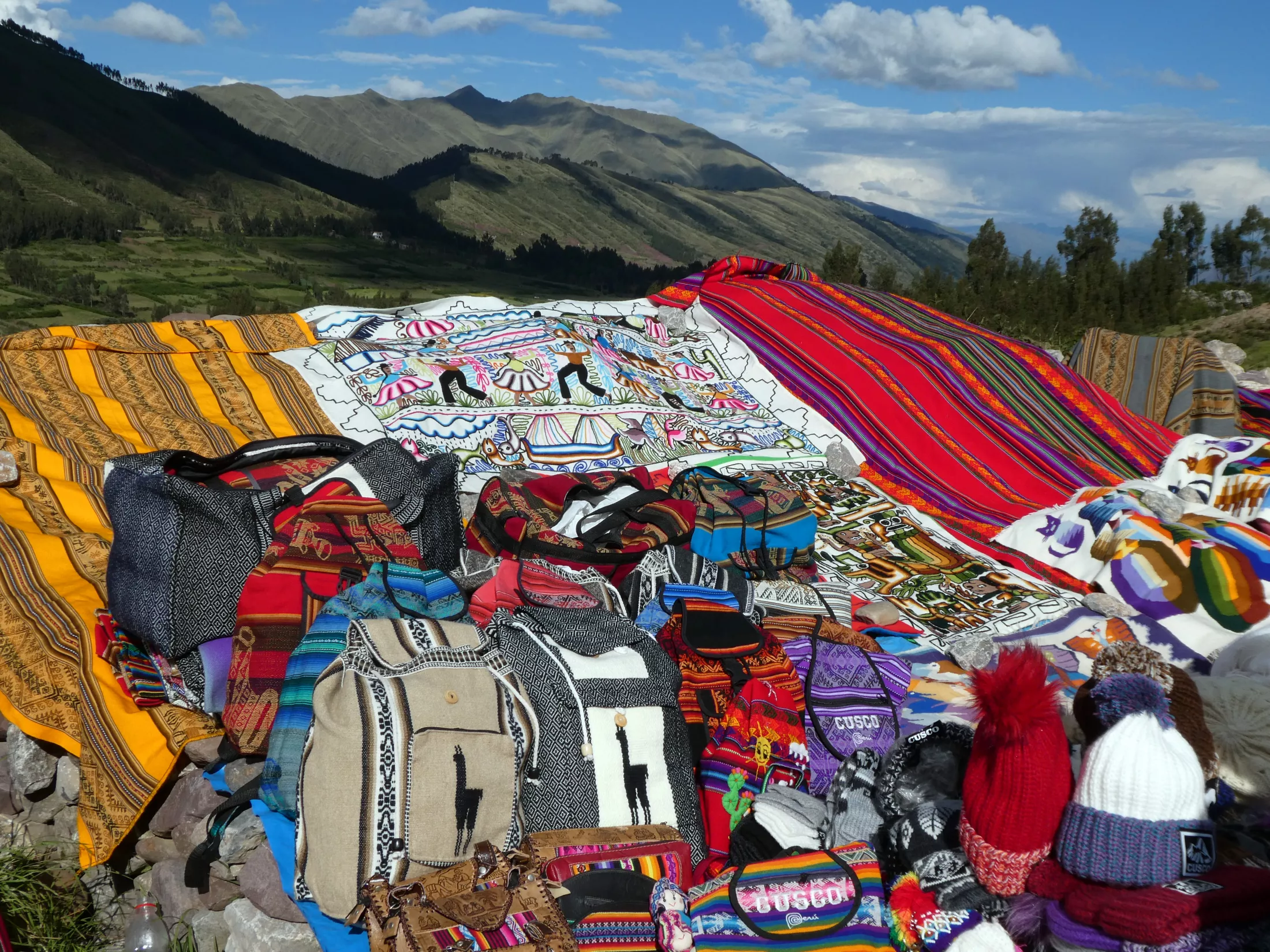 Fabric and blankets on mountain