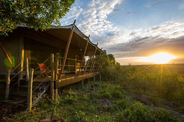 A wood building in the forest in sunset