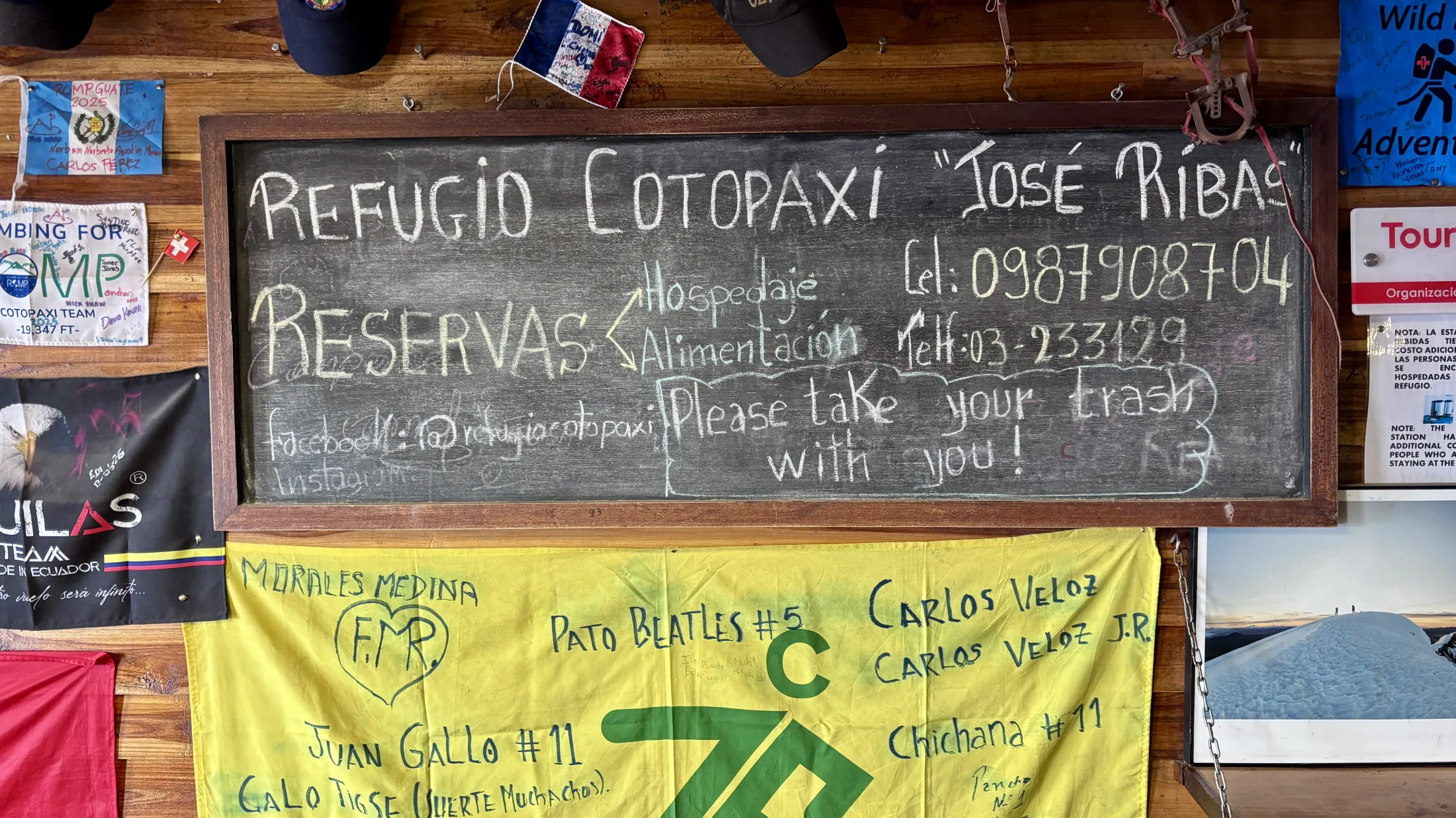 Sign for mountain hut on Cotopaxi 
