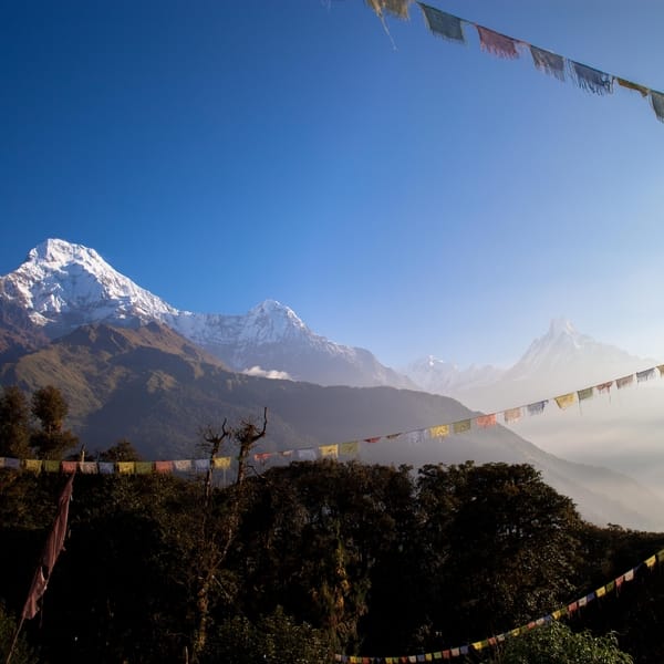 Morning sun hitting the Himalaya mountains