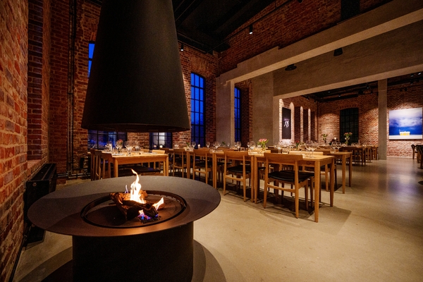 Indoor bonfire in a restaurant