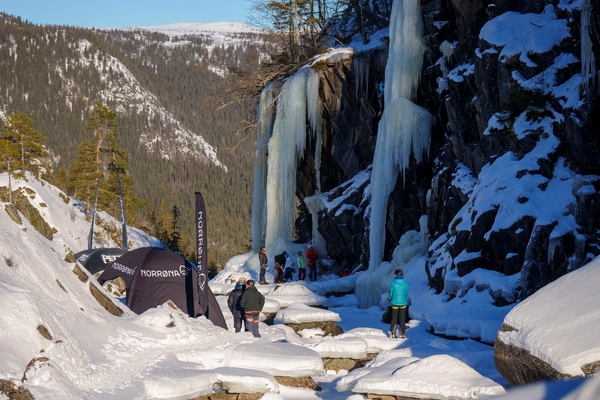 Frozen waterfalls in the sun