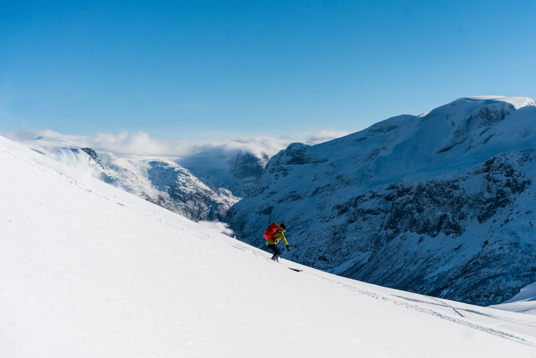 Person skiing and the sky is blue
