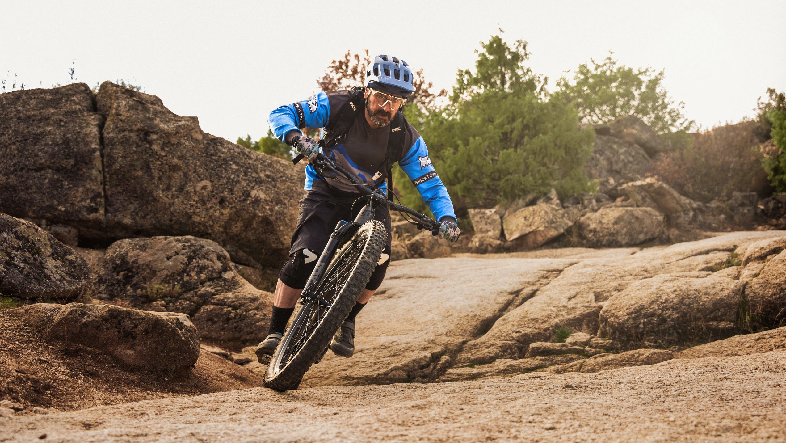 Mountain biker riding on trail 