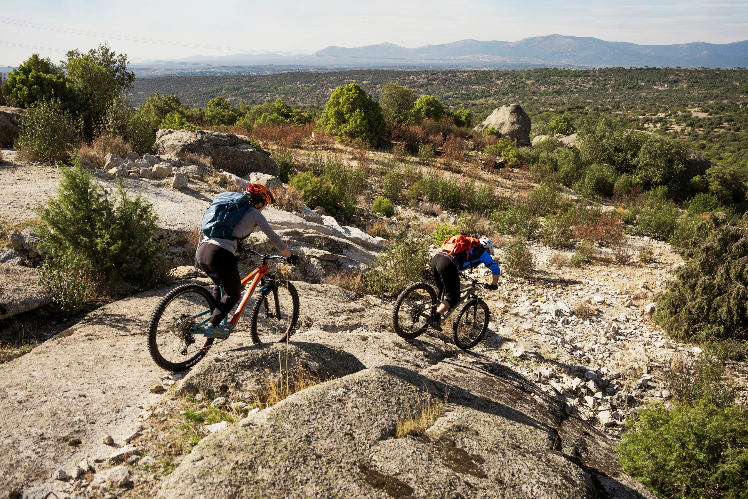 Mountain bikers riding trail